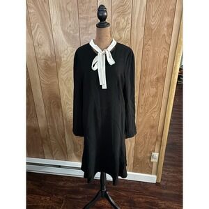 Rickie‎ Freeman Teri Jon Black Crepe Bow Tie Neck Dress Pearl Cuff 12